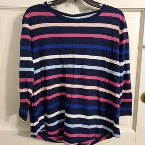 Crown & Ivy Navy Striped 3/4 Sleeve Top